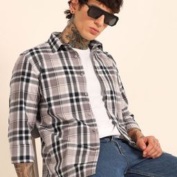 Bushirt Men Classic Tartan Checks Opaque Checked Casual Shirt-image-97