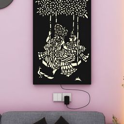 ANIKAA Divyalok Black & Warm-White Radha Krishna Swing Wall Art-image-95
