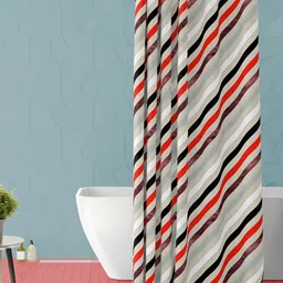 ArtzFolio Grey & Red Stiped Waterproof Shower Curtain-image-95