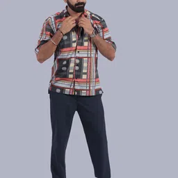 STITCH MONKEY Men Comfort Cuban Collar Abstract Printed Casual Shirt-image-67