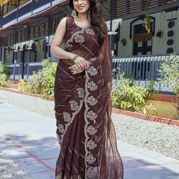 Nirmohi Fashion Woven Design Embroidered Organza Saree-image-5