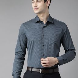 Blackberrys Men Navy Blue Pure Cotton India Slim Fit Printed Formal Shirt-image-33