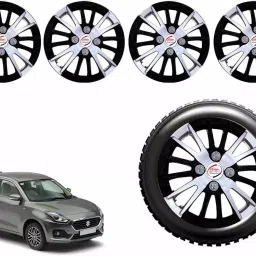 Auto Pearl CSDC14 R14 35.56 cm (14 Inch) PPress Type Wheel Hubcap with Retention Ring Glossy White Black Wheel Cover for Maruti Swift Dzire LXI Option (Set of 4)-image-91