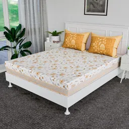 RUBOXA White & Grey Floral Printed Cotton 144 TC King Bedsheet Set-2.72 m x 2.55 m-picture-7
