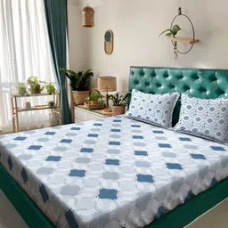 Myntra Elegant Homes White Geometric Fitted 400TC Cotton King Bedsheet Set 2.50 m x 2.25 m-picture-7