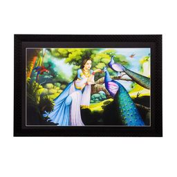 eCraftIndia Multicoloured Lady & Peacock UV Wall Art-image-61