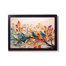 Aura Beige & Blue 1 Piece Synthetic Wood Floral and Botanical Wall Paintings-15