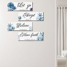 eCraftIndia Blue & White 4 Pieces Printed Wooden Wall Hangings-image-63