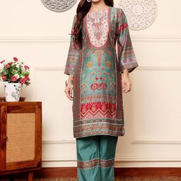 Varanga Women Ethnic Motifs Printed Regular Gotta Patti Chanderi Silk Kurta with Trousers-26