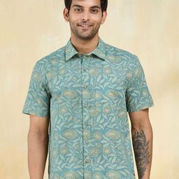 Fabindia Men Floral Printed Spread Collar Cotton Casual Shirt-image-91