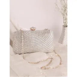 SWISNI Silver Katdana Embellished Clutch Bag With Detachable Strap (M)-picture-22