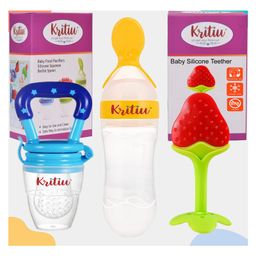 Kritiu Baby Feeding Combo Pack Of 3  Food Feeder Fruit Feeder & Stand Teether - Multicolor-11