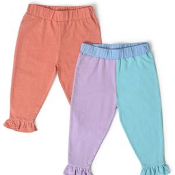 Mi Arcus 100% Cotton Pack Of 2 Colour Blocked Leggings - Multi Colour-image-79