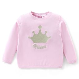 Babyhug Cotton Knit Full Sleeves Sweater with Crown Design - Pink-picture-32