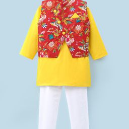 Teentaare Cotton DC Three Fourth Sleeves Kurta and Pajama Set with Floral Printed Jacket - Red-image-88