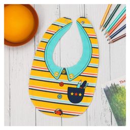 Yellow Bee Cotton Striped and Shirt Pattern Reversible Bib with Double Closure for Boys Yellow and Blue-picture-22