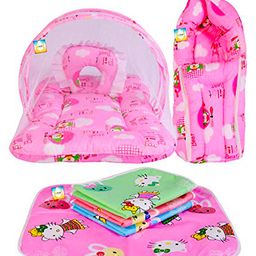 Kwitchy New Born Baby Bedding Set Combo Mattress with Net Sleeping Bag & Plastic Sheets - Pink-25