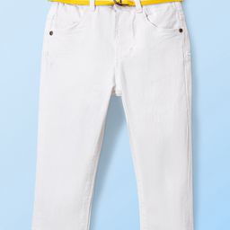 Babyhug Denim Washed Full Length Jeans With Stretch Solid Colour -White-image-37
