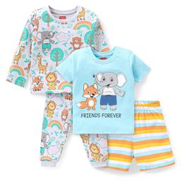 Babyhug Single Jersey Half Sleeves Shorts & Full Sleeves Pyjama Set Animal Print Pack of 2 - Multicolour-image-98