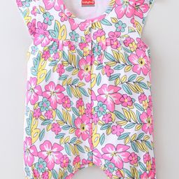 Babyhug 100% Cotton Knit Cap Sleeves Romper Floral Print - Multicolor-image-41
