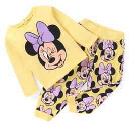 Babyhug Disney 100% Cotton Knit Full Sleeves Night Suit With Minnie Mouse Graphics - Yellow-picture-23