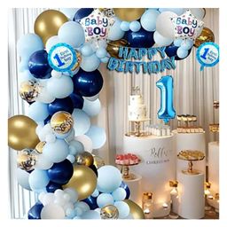 Bubble Trouble Ultimate First Birthday Balloon Bash Kit: Happy Birthday Foil Balloons, Pastel & Metallic Balloons, Confetti Balloons, & More for Boys, Kids Indoor & Outdoor Parties - Pack of 66-55