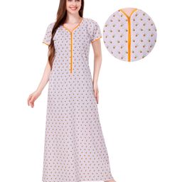 Piu Cotton Half Sleeves Floral Printed Nighty -  Yellow-image-60