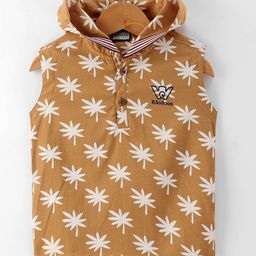 Rikidoos Cotton Sleeveless AbstractPrinted Hooded Shirt - Brown-picture-7