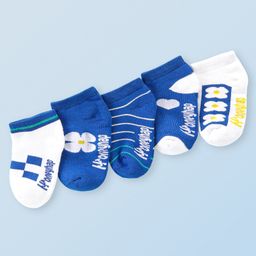 Honeyhap Premium Cotton Bamboo Spandex   With Bio Finish Designed Socks Pack of 5 - Blue Navy Blue & White-image-94