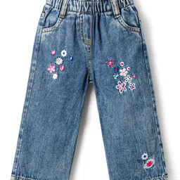 Babyoye 100% Cotton Denim Woven Full Length Jeans With Floral Embroidery - Navy Blue-picture-12