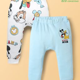 Babyoye Disney Interlock Knit Full Length Diaper Leggings With Mickey Mouse Graphics Print Pack Of 2 - Light Blue & White-image-32