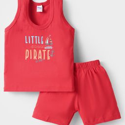 Tango Single Jersey Knit Sleeveless Sando Vest & Shorts Set With Text Print - Red-image-47