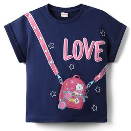 Babyhug Cotton Knit Half Sleeves T-Shirt with Sling Bag & Text Print - Navy Blue-image-94