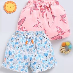 Biskid Sinker Pack Of 2 Floral & Butterfly Printed Shorts - White Blue & Peach-image-91