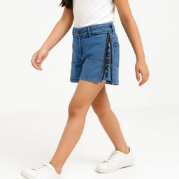 Arias Cotton Elastane Woven Shorts with Zipper Detailing at Side & Stretch Medium Wash - Blue-image-81