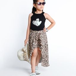 Ministitch Cotton Blend Sleeveless Hearts & Leopard Printed Top & Skirt Set - Beige-image-16