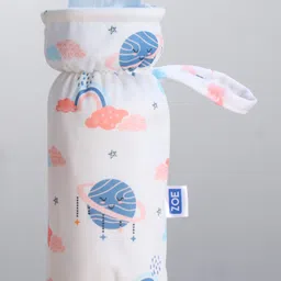 ZOE Bottle Cover Planet Print Medium - White| Fits 120ml to 260ml Bottle| Stylish Insulated Bottle Cover| New Born Boys & Girls| Elastic Closure and Carry Tag| Washable| for Standard Feeding Bottles-picture-26