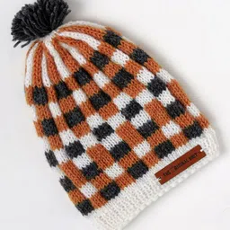 The Original Knit Checked & Pom Pom Embellished Cap - Brown & Grey - Diameter - 30cm-picture-18