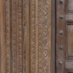 Exotic India Large Square Design Vintage Indian Door with Brass Work-image-22