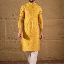 House of Pataudi Floral Printed Mandarin Collar Silk Straight Kurta-52