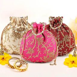 Kuber Industries Set Of 3 Embroidered Potli Clutch image 1