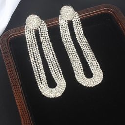 StyleCast Silver-Plated Rhinestone Studded & Beaded Contemporary Drop Earrings-image-68