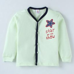 Mini Donuts Interlock Knit Full Sleeves Front Open Vests with Star & Text Print Pack of 3 - Lemon & Light Green image 4