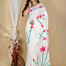 PuJoy Floral Pure Cotton Handloom Saree-picture-15