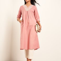 RANGMANCH BY PANTALOONS Floral Woven Design Thread Work V-Neck A-Line Kurta-image-27