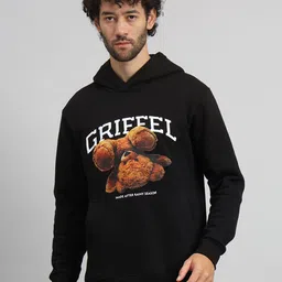 GRIFFEL Men Graphic Printed Hood Fleece Pullover Sweatshirt-image-15