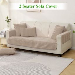 HOKIPO Beige 3 Pieces Checked 2 Seater Seat Mat With Arms-image-80