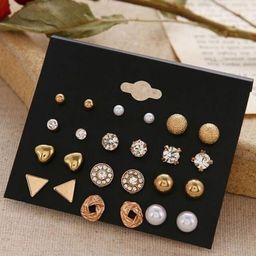 PolluxCraftSet Of 12 Korean Gold Plated Pearls Contemporary Studs-52