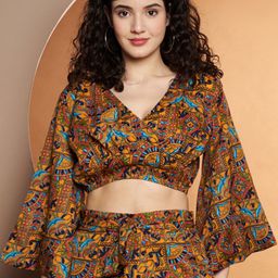 BRINNS Floral Print V-Neck Bell Sleeve Crop Top-image-97