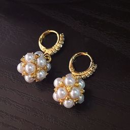 DIVASTRI Gold Plated Pearls Beaded Quirky Korean Hoop Earrings-13